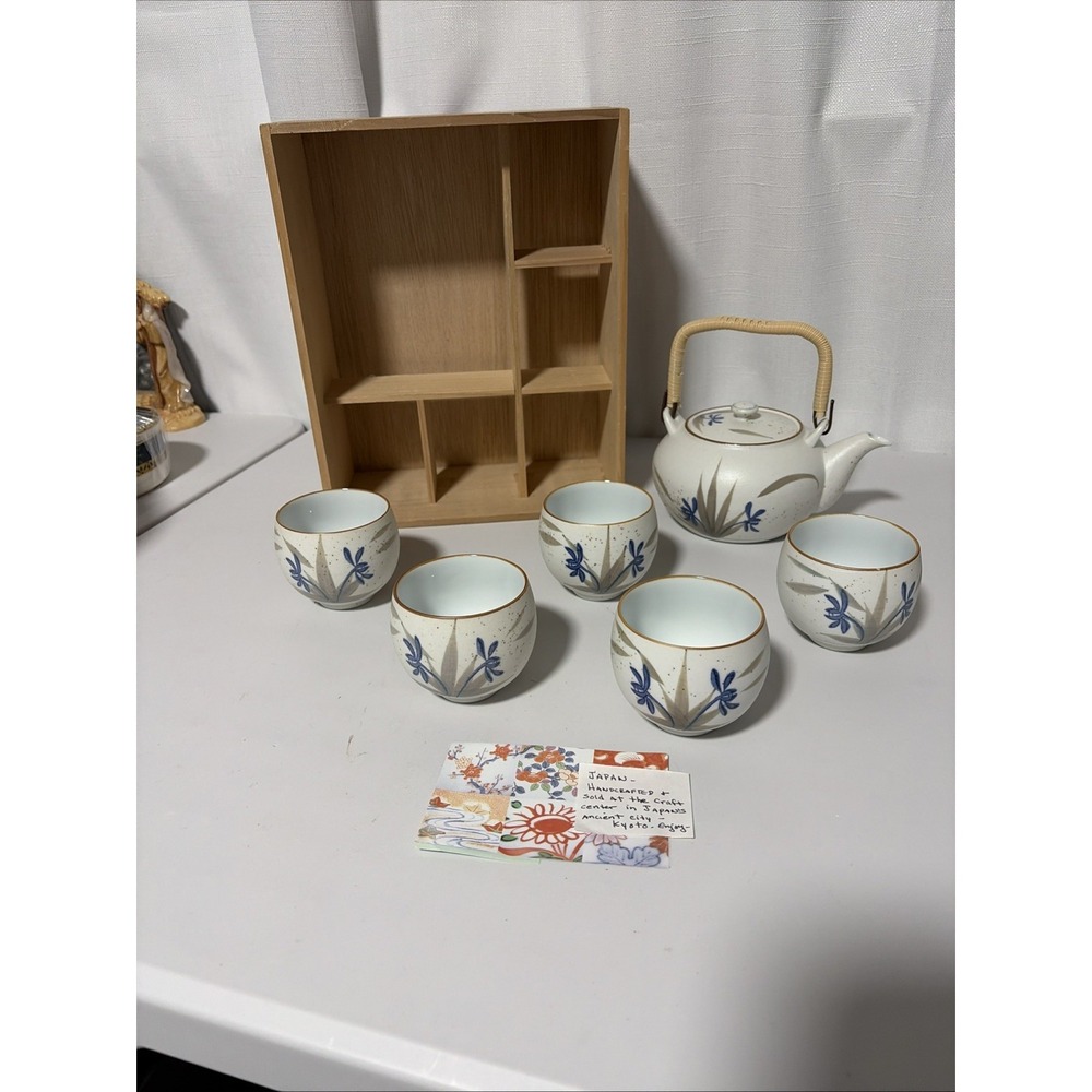 Arita Ware Nishimine Japanese Teapot and 5 Cups Set Handcrafted Ceramics
